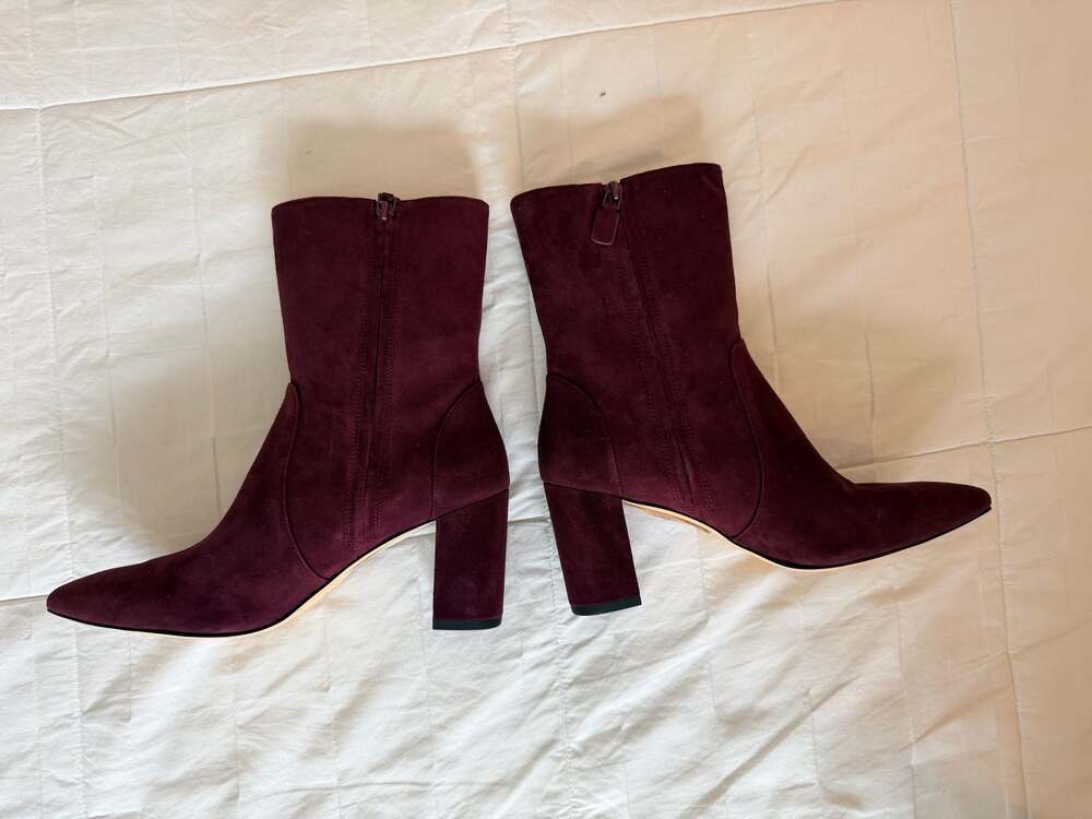 Stuart Weitzman Renegade 75 Cabernet Suede Block Heel Ankle Booties Size 8.5 - Picture 7 of 10